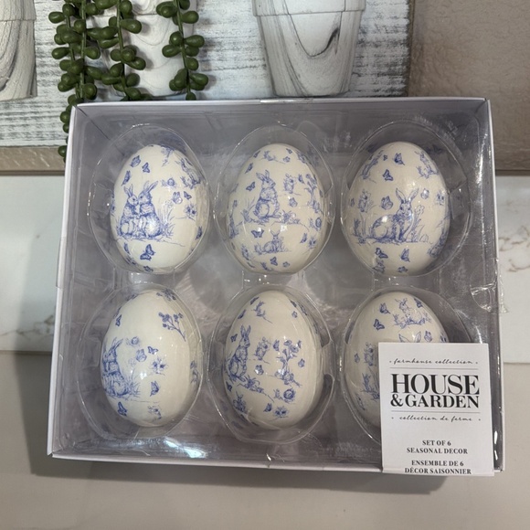 Farmhouse House & Garden Rabbit Seasonal Egg Decor Set Of 6...